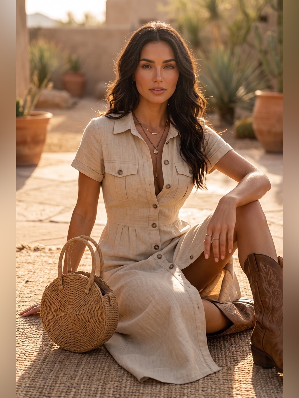 Casual Corner Beige Button-Front Maxi Dress